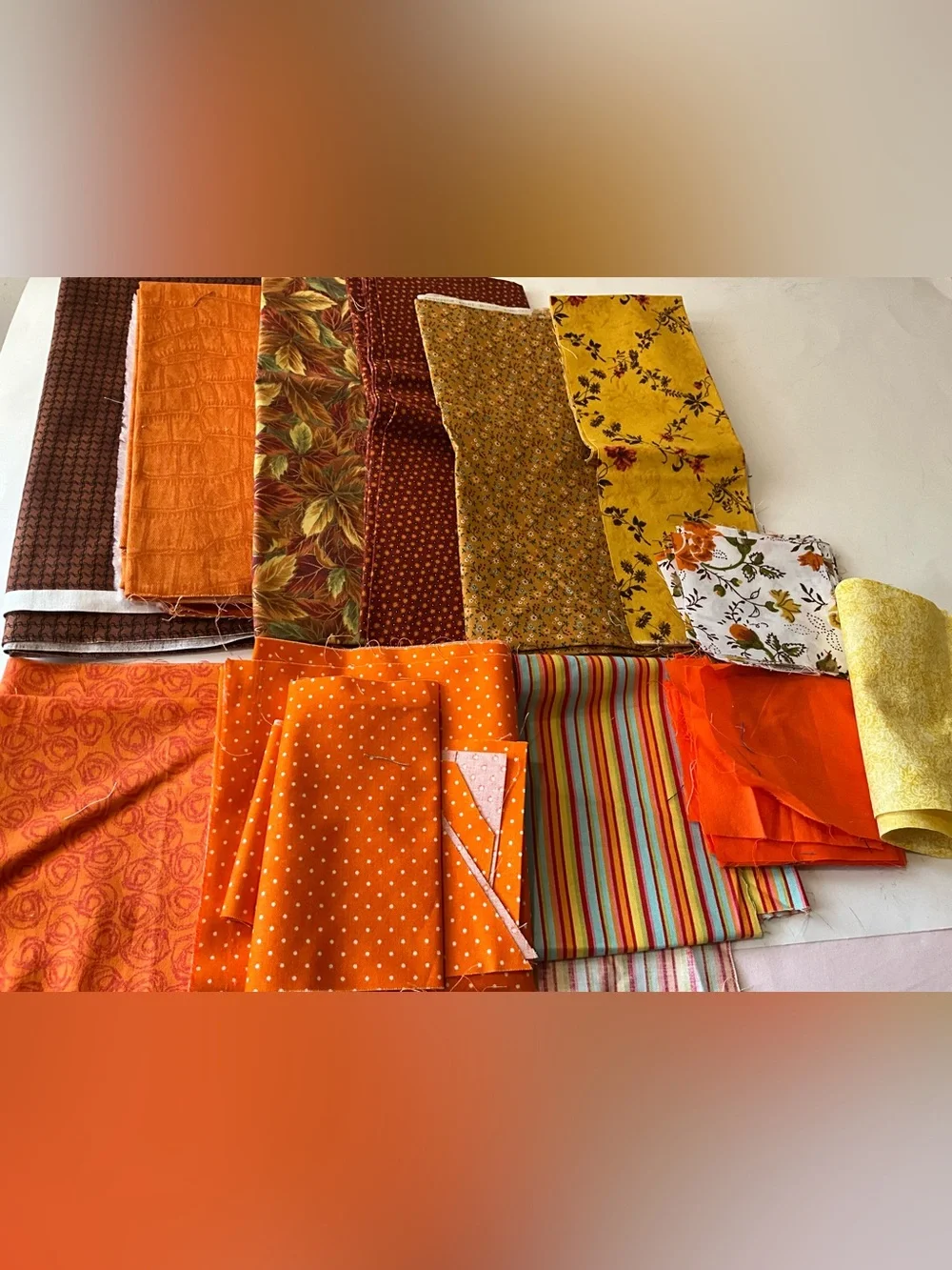 Quilting Sewing Crafts Fabric Orange Brown Gold Cotton - Picture 1 of 7